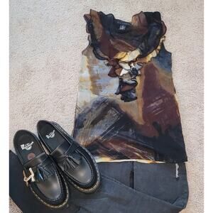 VTG Abstract Print Sleeveless Top M Indie Sleaze Y2K